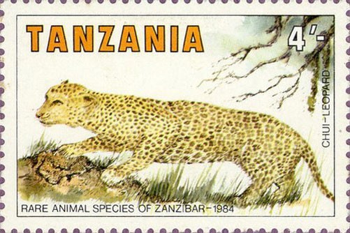 Марка с изображением занзибарского леопарда